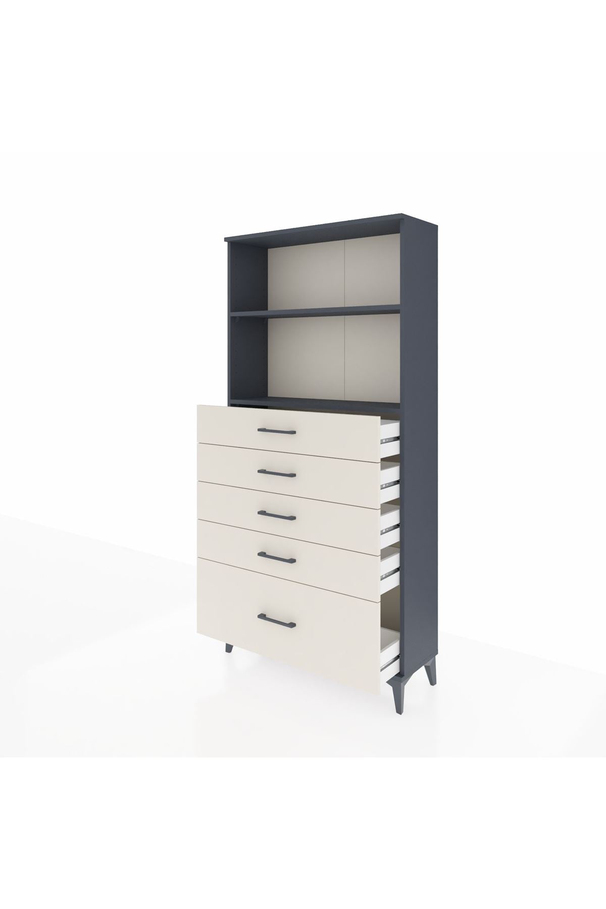 Arges Dolap 2 Raflı 5 Çekmeceli 88x30x182 Antrasit-Aytaşı