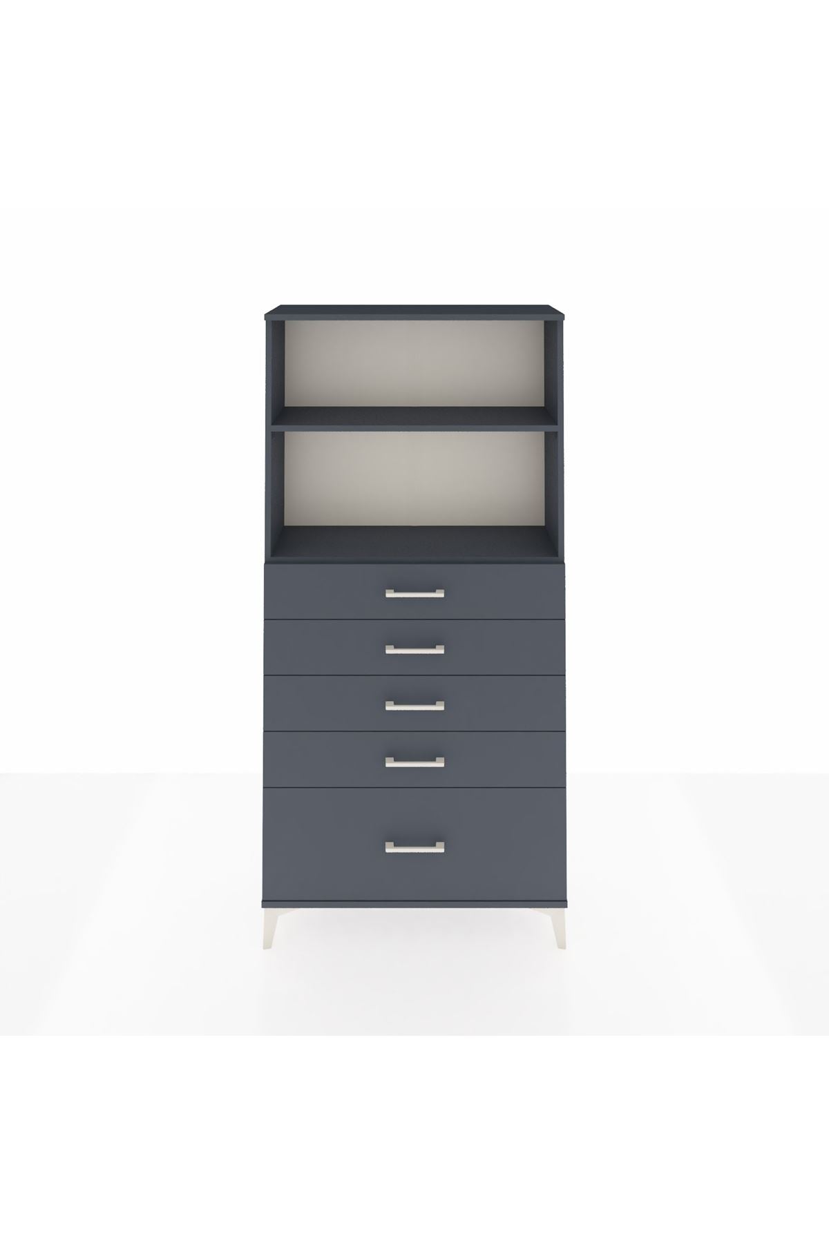 Arges Dolap 2 Raflı 5 Çekmeceli 88x30x182 Antrasit-Antrasit