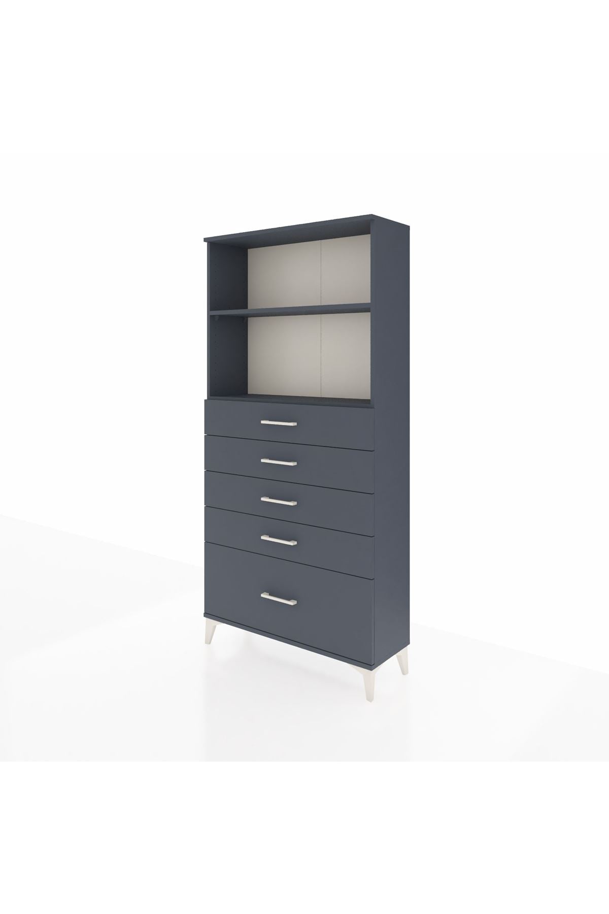 Arges Dolap 2 Raflı 5 Çekmeceli 88x30x182 Antrasit-Antrasit