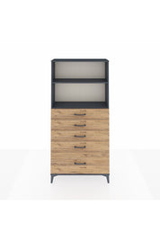 Arges Dolap 2 Raflı 5 Çekmeceli 88x30x182 Antrasit-Çam