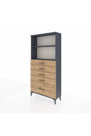 Arges Dolap 2 Raflı 5 Çekmeceli 88x30x182 Antrasit-Çam