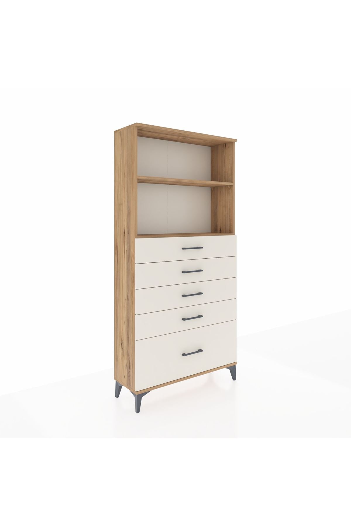 Arges Dolap 2 Raflı 5 Çekmeceli 88x30x182 Çam-Aytaşı