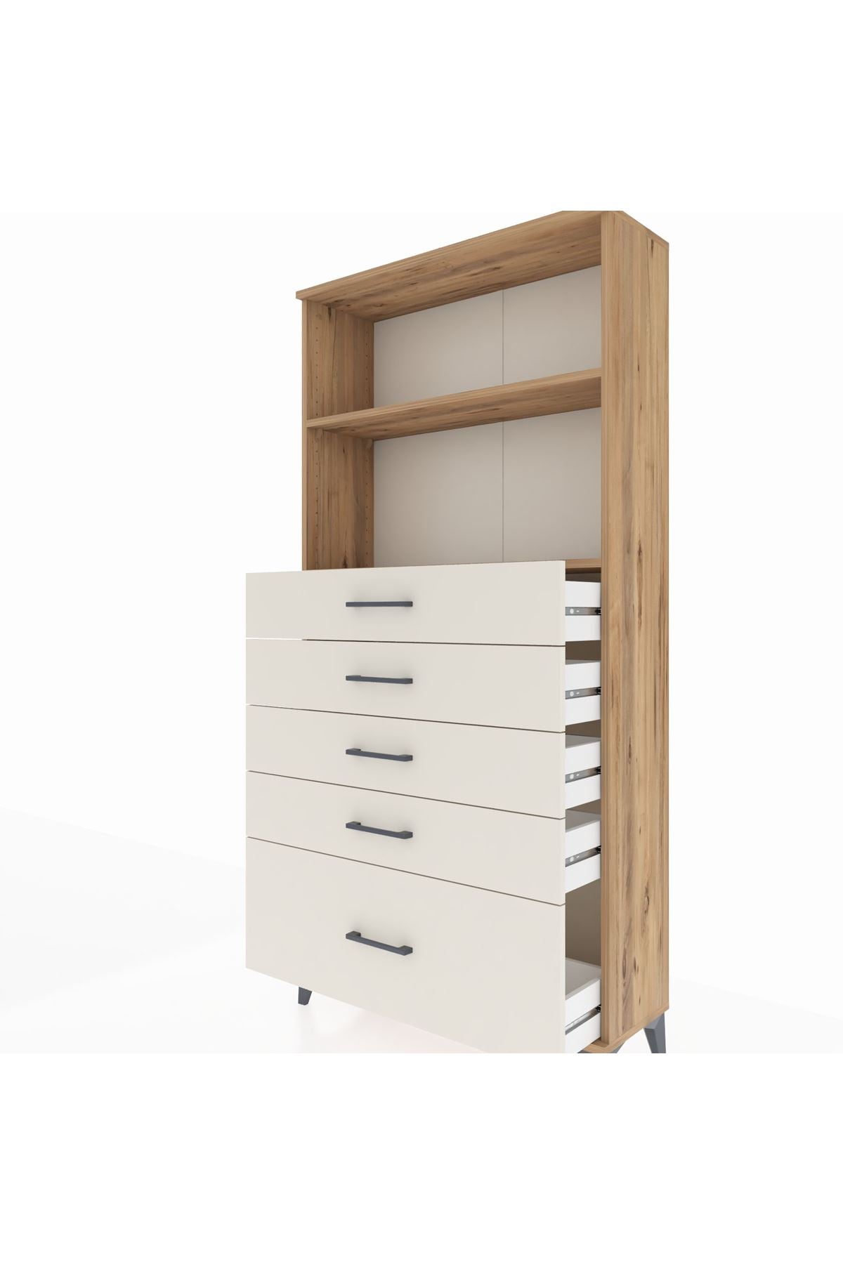 Arges Dolap 2 Raflı 5 Çekmeceli 88x30x182 Çam-Aytaşı