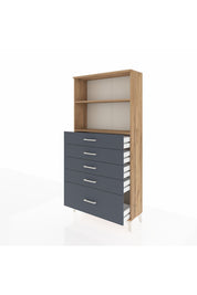 Arges Dolap 2 Raflı 5 Çekmeceli 88x30x182 Çam-Antrasit