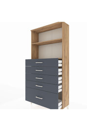 Arges Dolap 2 Raflı 5 Çekmeceli 88x30x182 Çam-Antrasit