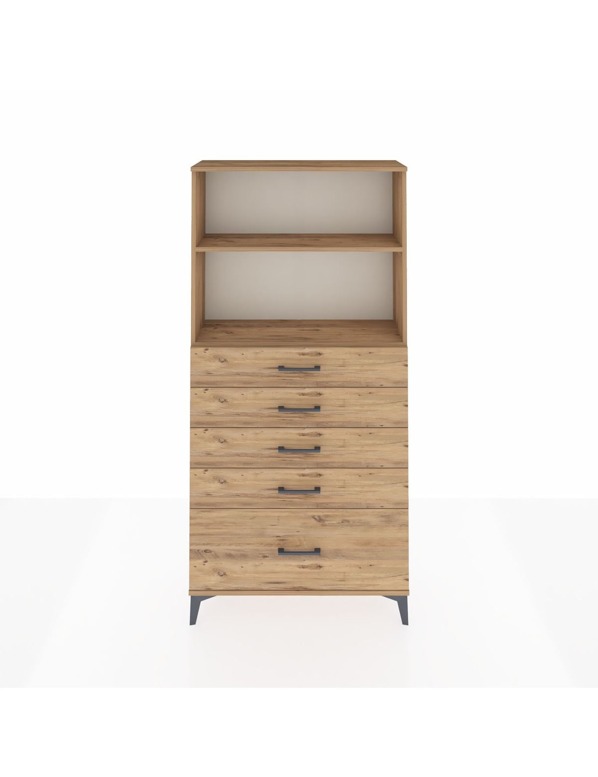 Arges Dolap 2 Raflı 5 Çekmeceli 88x30x182 Çam-Çam