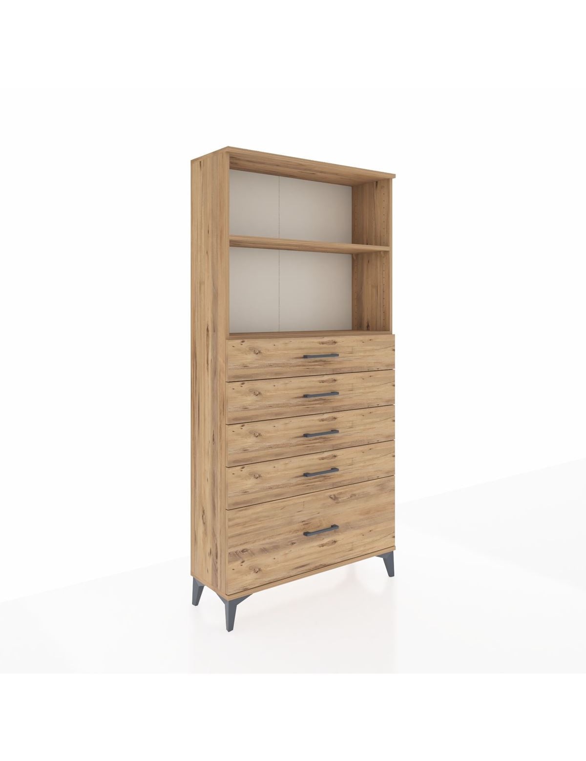 Arges Dolap 2 Raflı 5 Çekmeceli 88x30x182 Çam-Çam