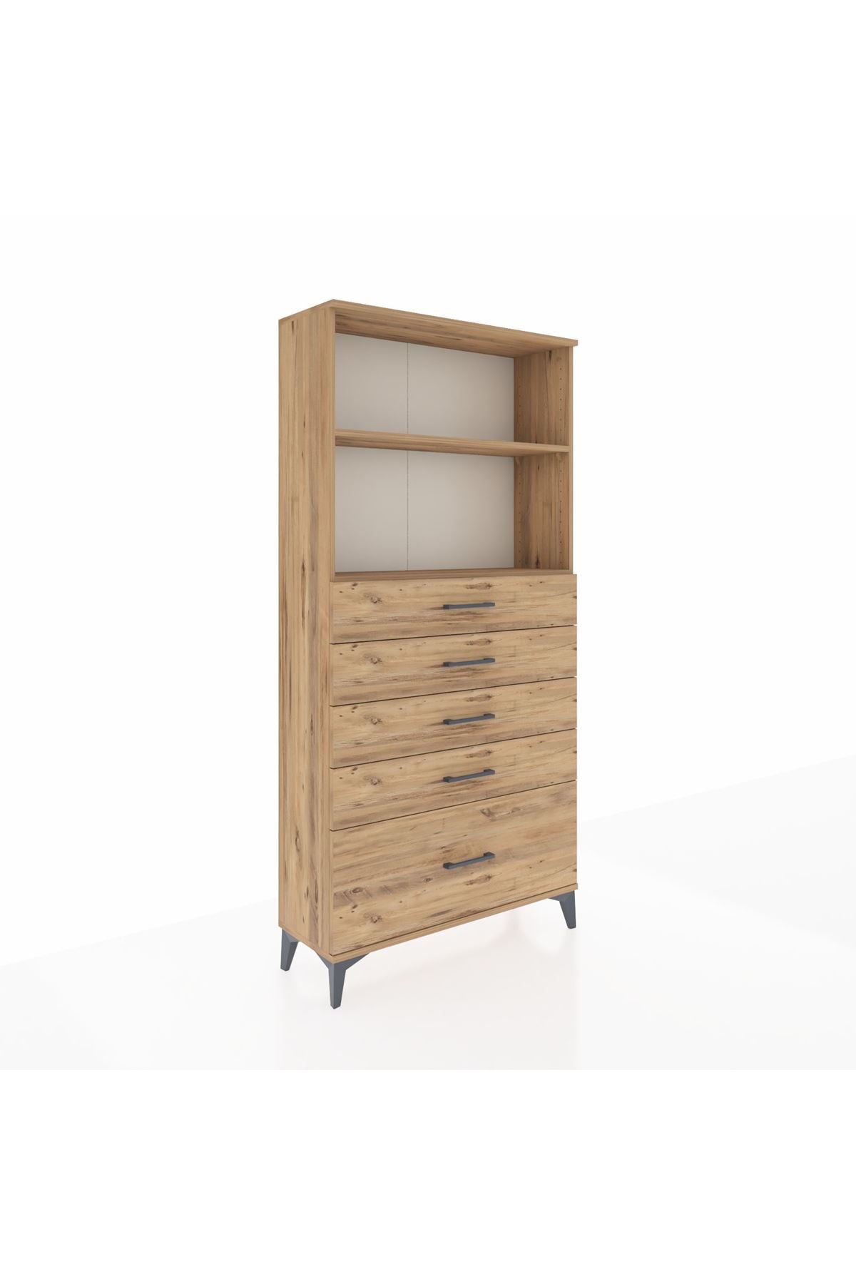 Arges Dolap 2 Raflı 5 Çekmeceli 88x30x182 Çam-Çam