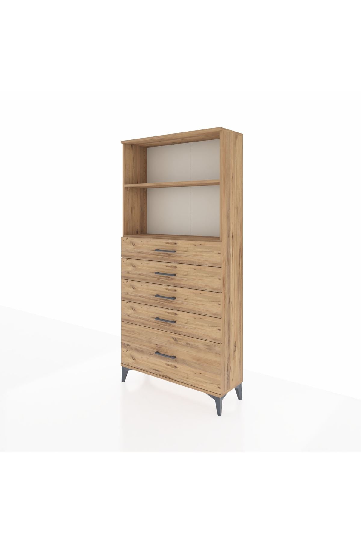 Arges Dolap 2 Raflı 5 Çekmeceli 88x30x182 Çam-Çam