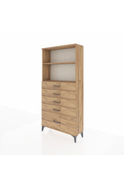 Arges Dolap 2 Raflı 5 Çekmeceli 88x30x182 Çam-Çam