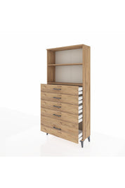 Arges Dolap 2 Raflı 5 Çekmeceli 88x30x182 Çam-Çam