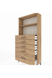 Arges Dolap 2 Raflı 5 Çekmeceli 88x30x182 Çam-Çam