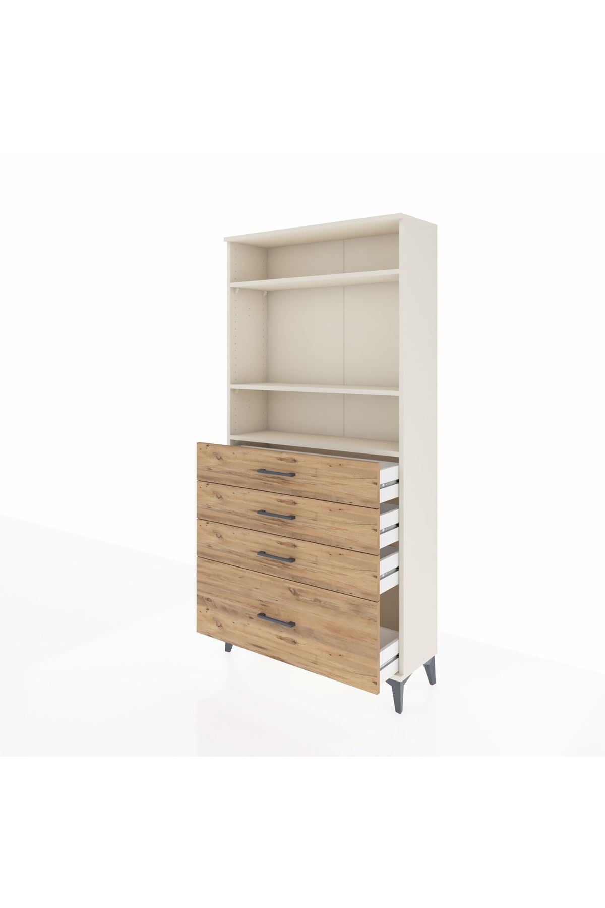 Arges Dolap 3 Raflı 4 Çekmeceli 88x30x182 Aytaşı-Çam