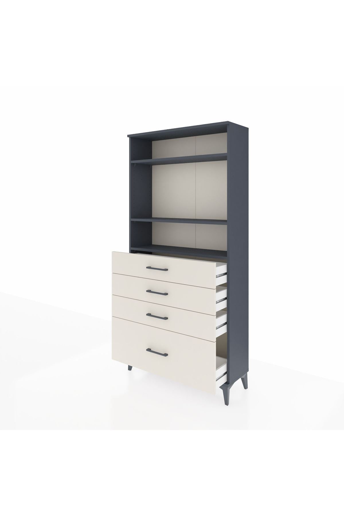 Arges Dolap 3 Raflı 4 Çekmeceli 88x30x182 Antrasit-Aytaşı