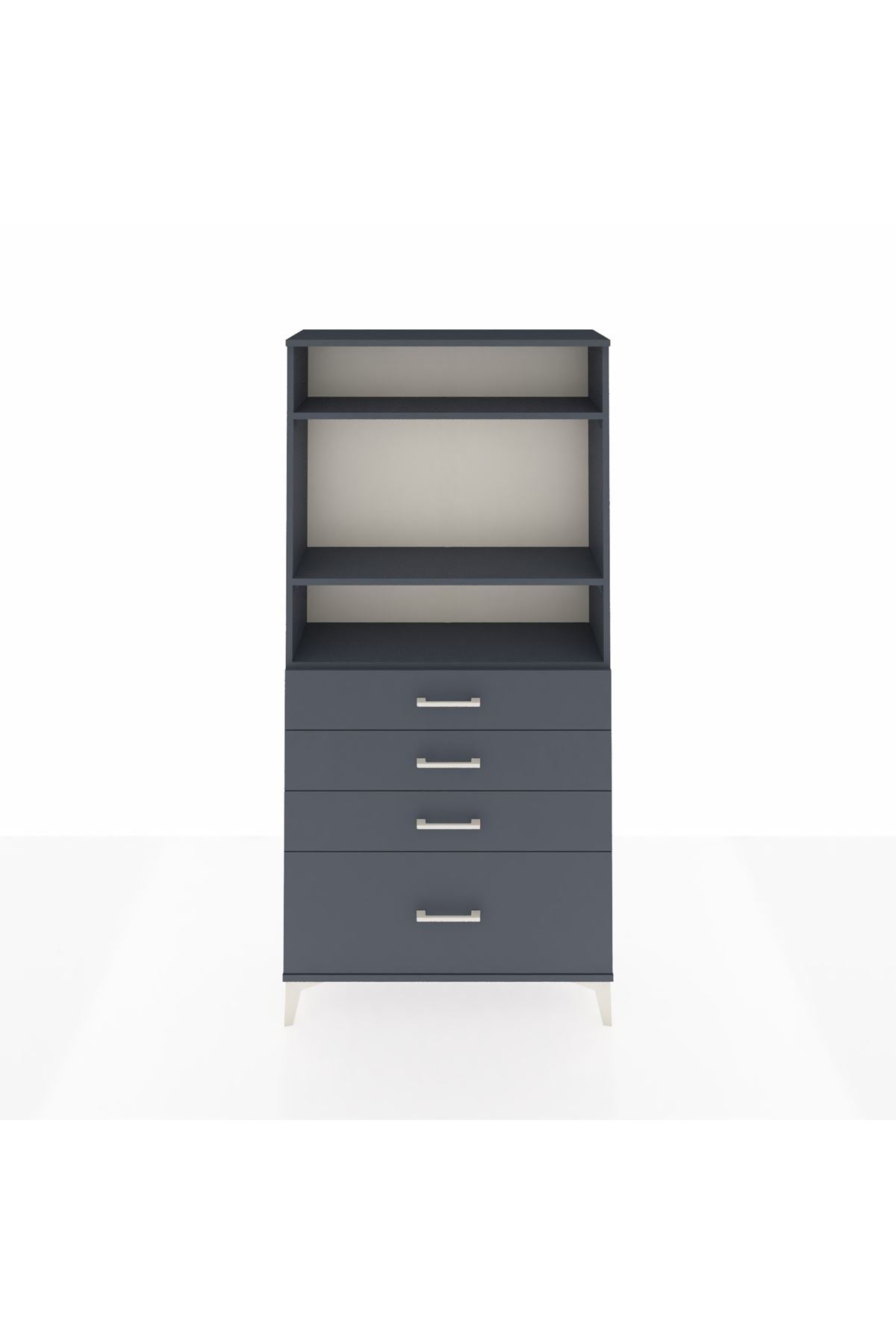 Arges Dolap 3 Raflı 4 Çekmeceli 88x30x182 Antrasit-Antrasit