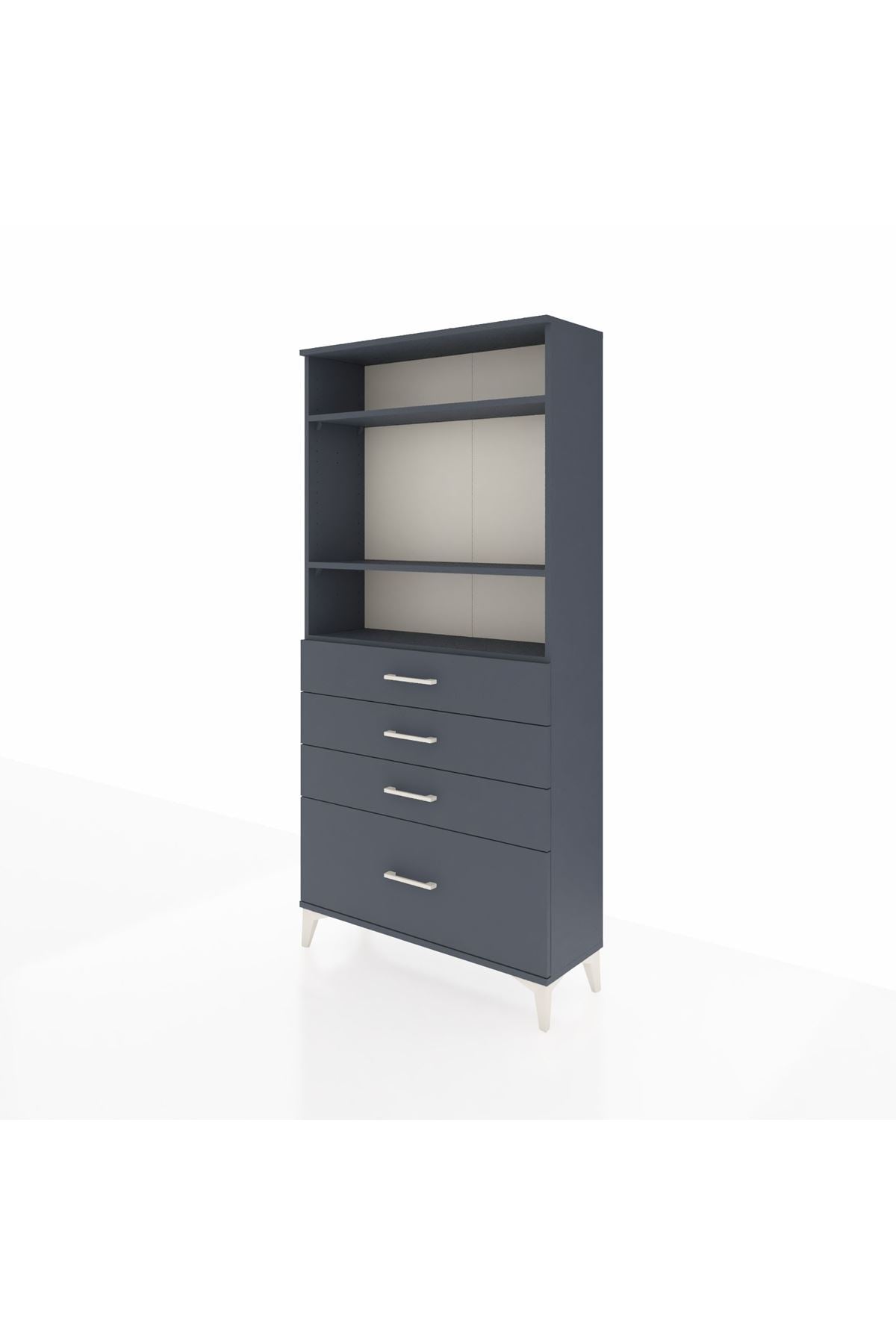 Arges Dolap 3 Raflı 4 Çekmeceli 88x30x182 Antrasit-Antrasit