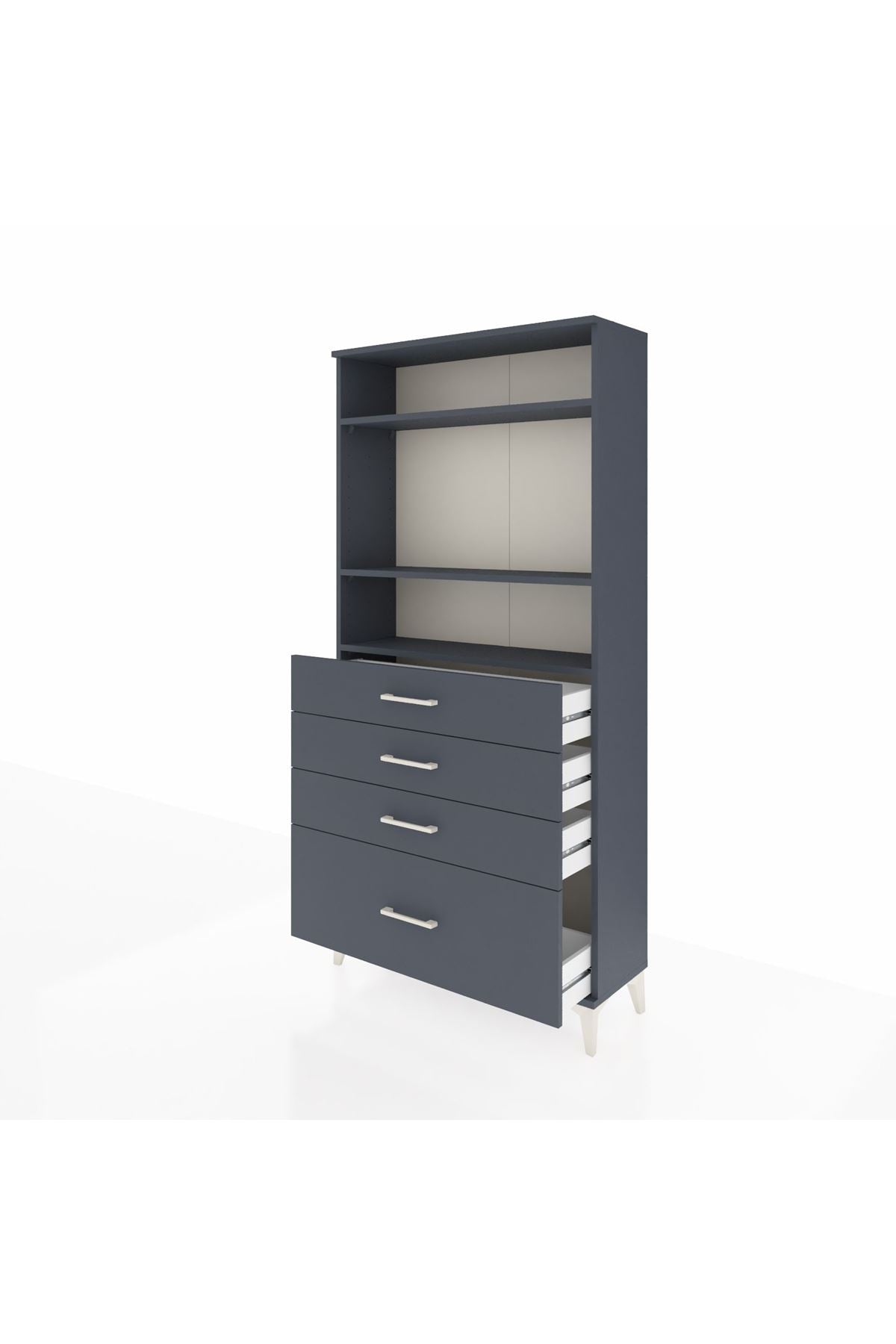 Arges Dolap 3 Raflı 4 Çekmeceli 88x30x182 Antrasit-Antrasit