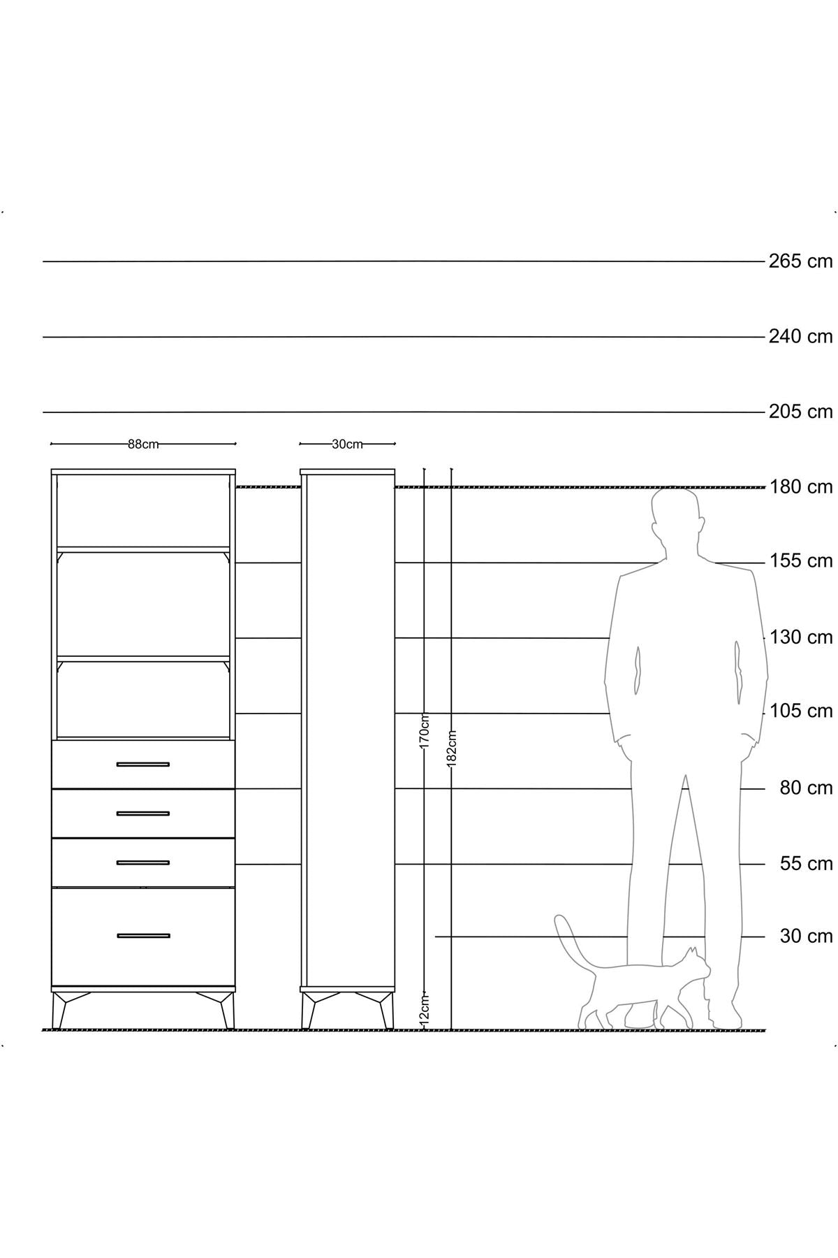 Arges Dolap 3 Raflı 4 Çekmeceli 88x30x182 Antrasit-Antrasit