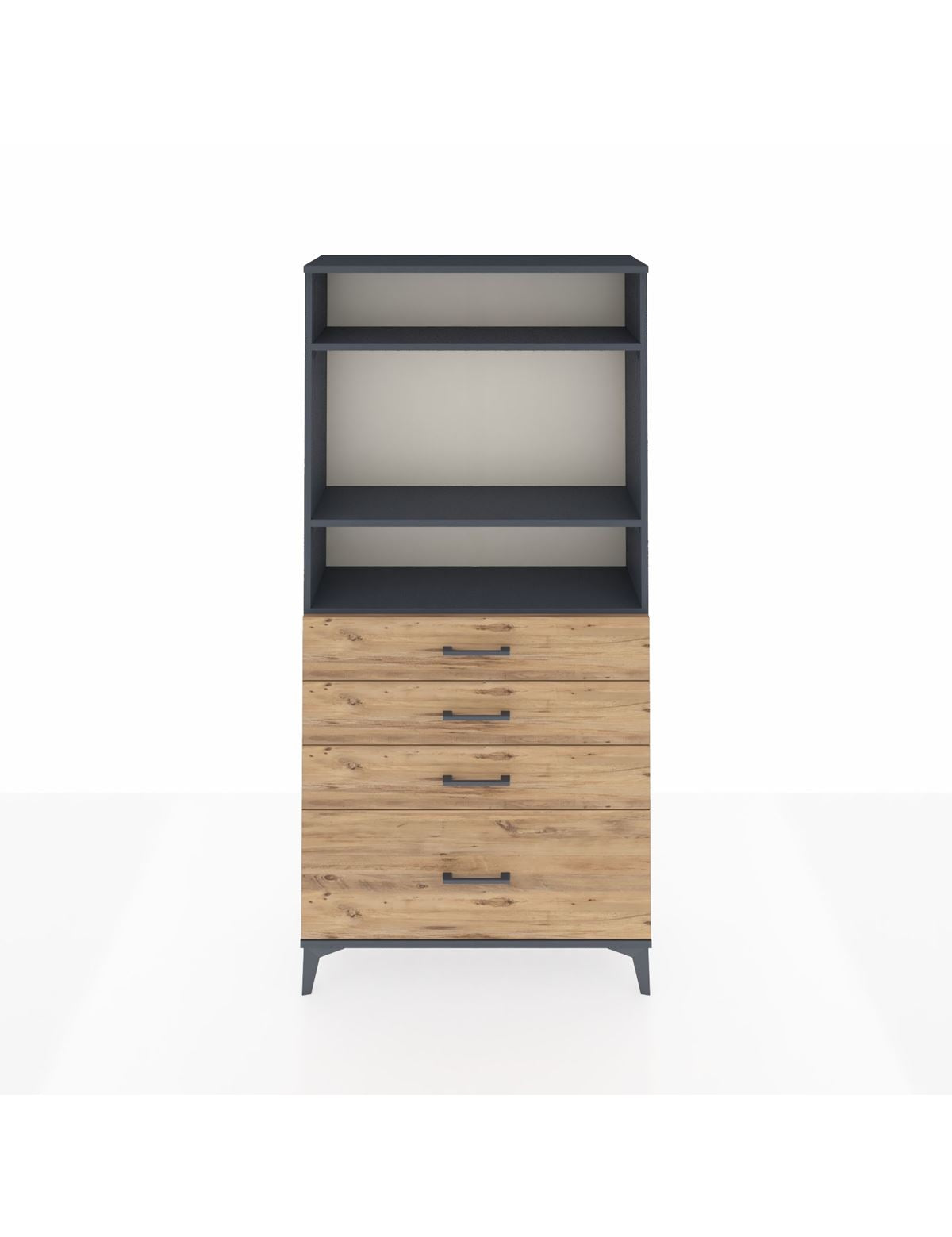 Arges Dolap 3 Raflı 4 Çekmeceli 88x30x182 Antrasit-Çam