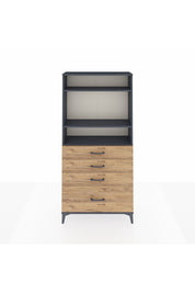 Arges Dolap 3 Raflı 4 Çekmeceli 88x30x182 Antrasit-Çam