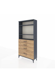 Arges Dolap 3 Raflı 4 Çekmeceli 88x30x182 Antrasit-Çam