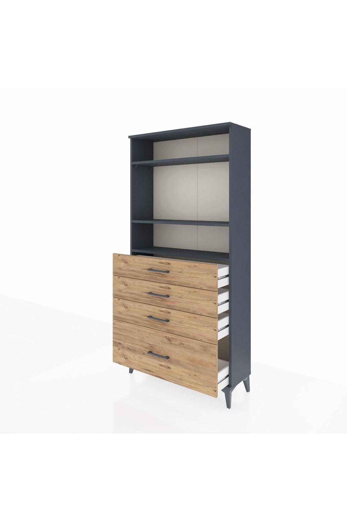 Arges Dolap 3 Raflı 4 Çekmeceli 88x30x182 Antrasit-Çam