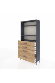 Arges Dolap 3 Raflı 4 Çekmeceli 88x30x182 Antrasit-Çam