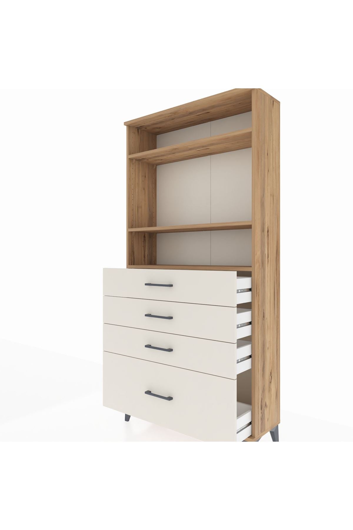 Arges Dolap 3 Raflı 4 Çekmeceli 88x30x182 Çam-Aytaşı