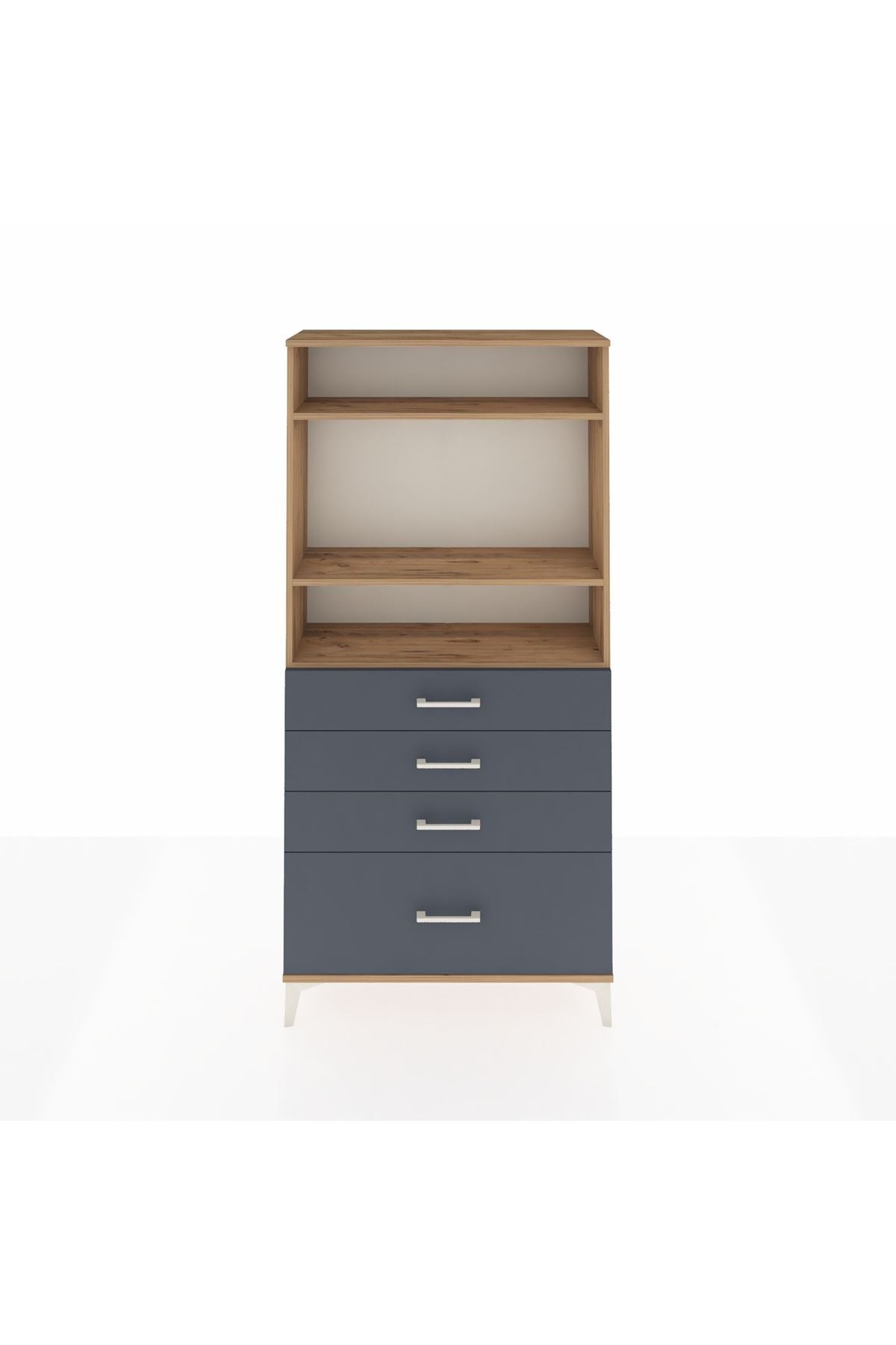 Arges Dolap 3 Raflı 4 Çekmeceli 88x30x182 Çam-Antrasit