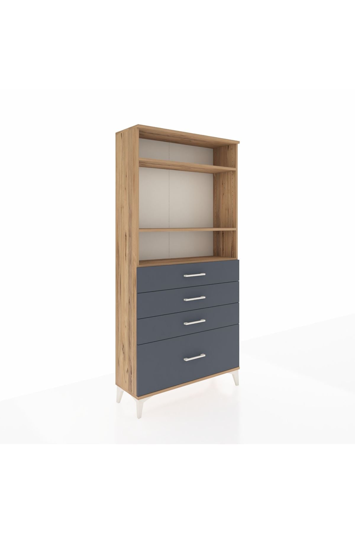 Arges Dolap 3 Raflı 4 Çekmeceli 88x30x182 Çam-Antrasit