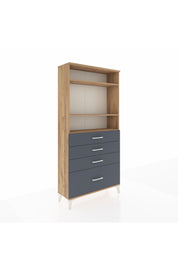 Arges Dolap 3 Raflı 4 Çekmeceli 88x30x182 Çam-Antrasit