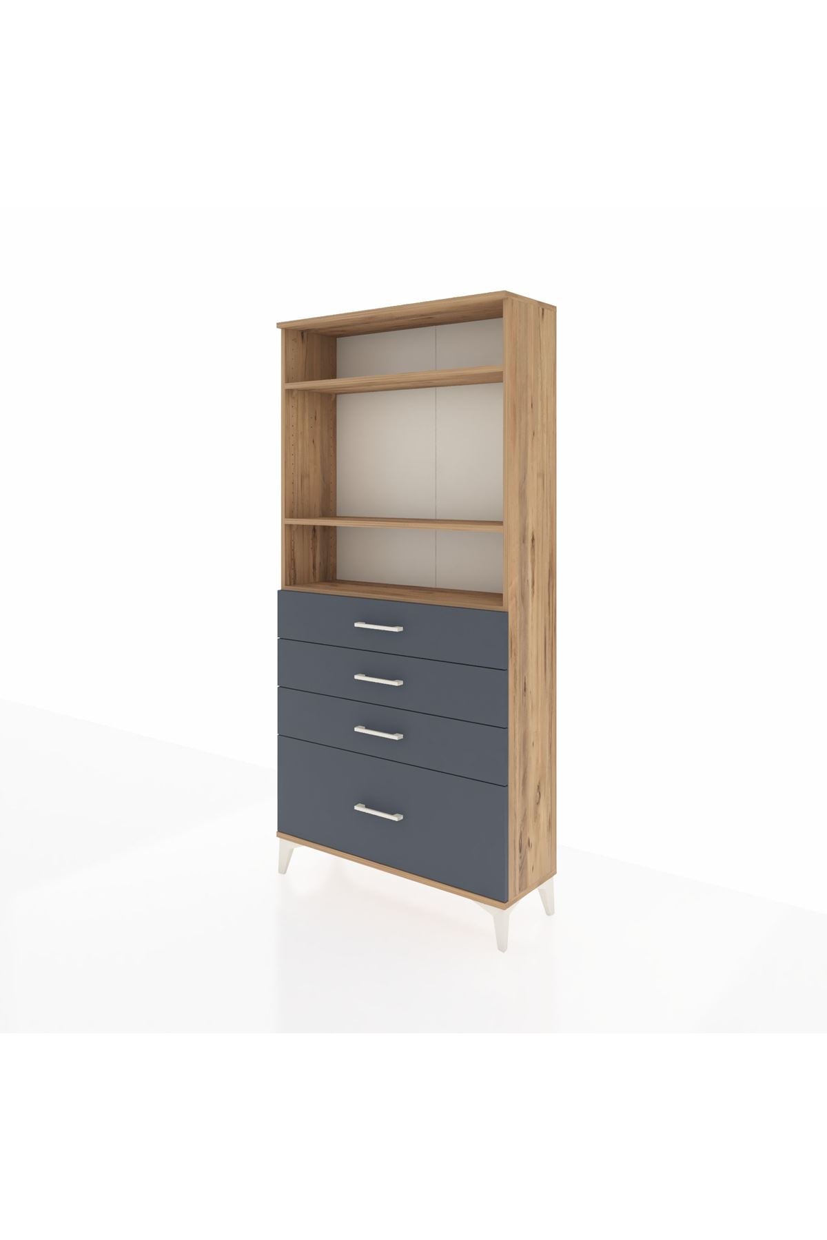 Arges Dolap 3 Raflı 4 Çekmeceli 88x30x182 Çam-Antrasit