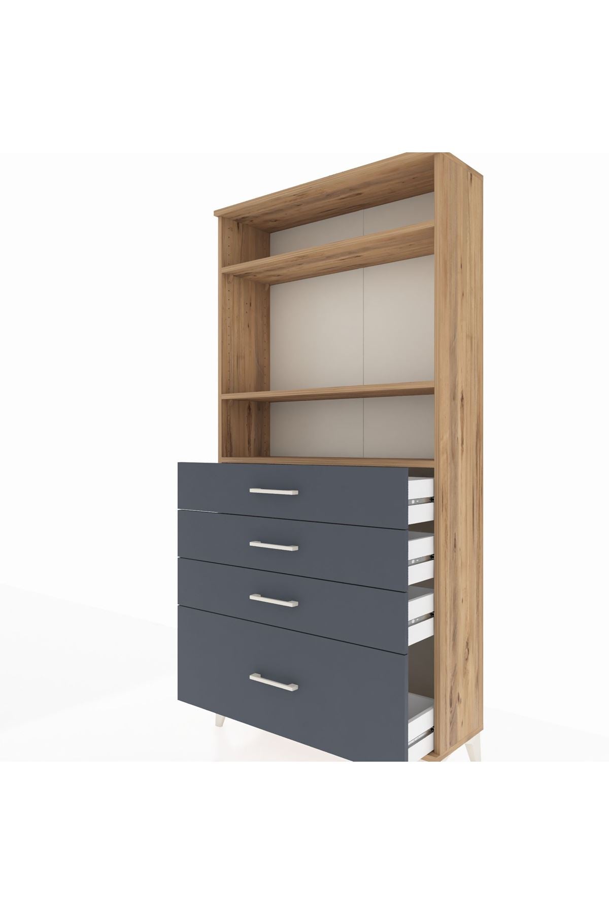 Arges Dolap 3 Raflı 4 Çekmeceli 88x30x182 Çam-Antrasit