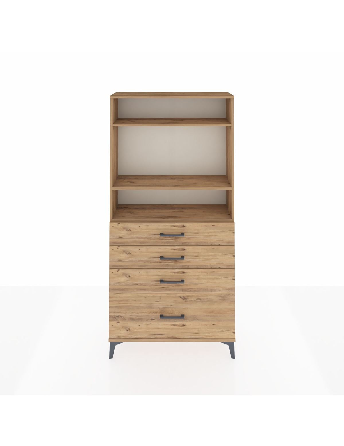 Arges Dolap 3 Raflı 4 Çekmeceli 88x30x182 Çam-Çam