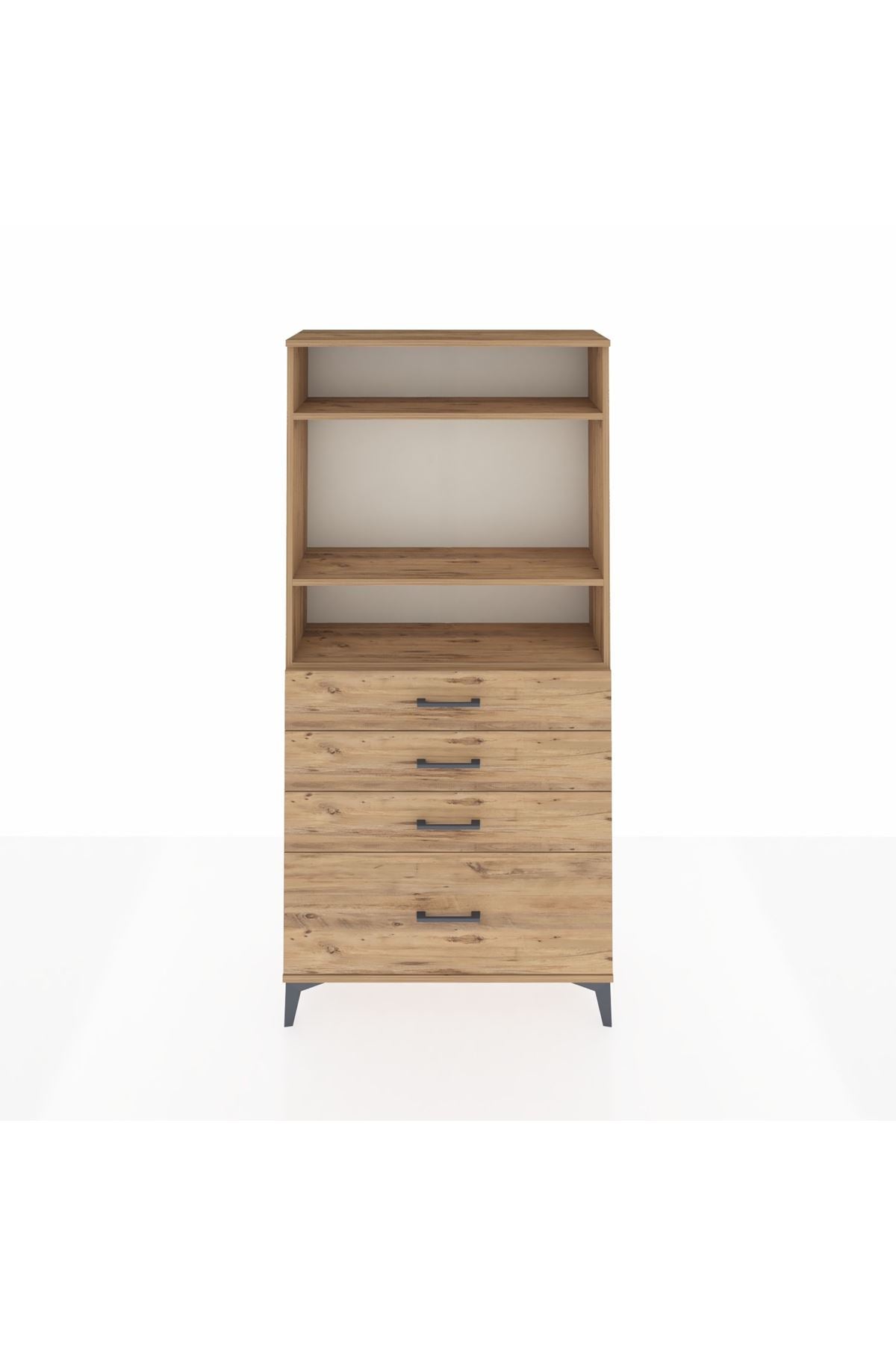 Arges Dolap 3 Raflı 4 Çekmeceli 88x30x182 Çam-Çam