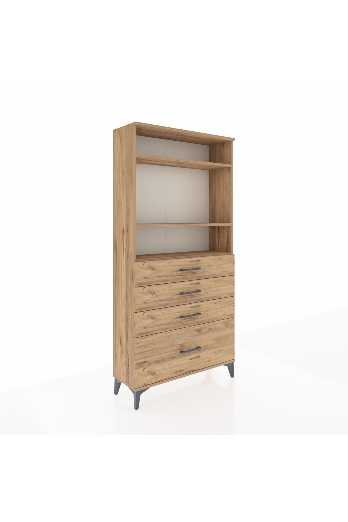 Arges Dolap 3 Raflı 4 Çekmeceli 88x30x182 Çam-Çam