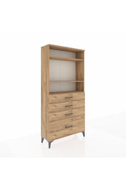 Arges Dolap 3 Raflı 4 Çekmeceli 88x30x182 Çam-Çam