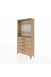 Arges Dolap 3 Raflı 4 Çekmeceli 88x30x182 Çam-Çam