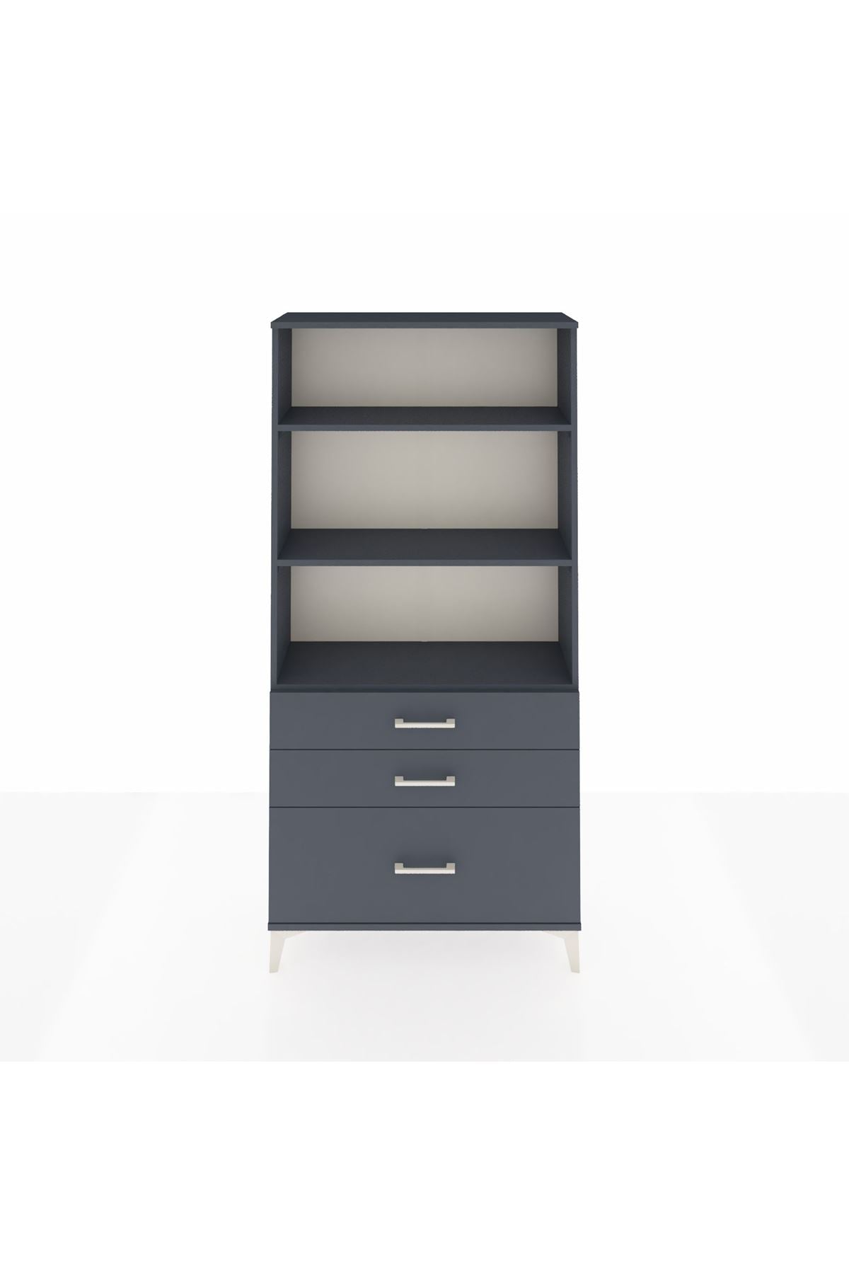 Arges Dolap 3 Raflı 3 Çekmeceli 88x30x182 Antrasit-Antrasit