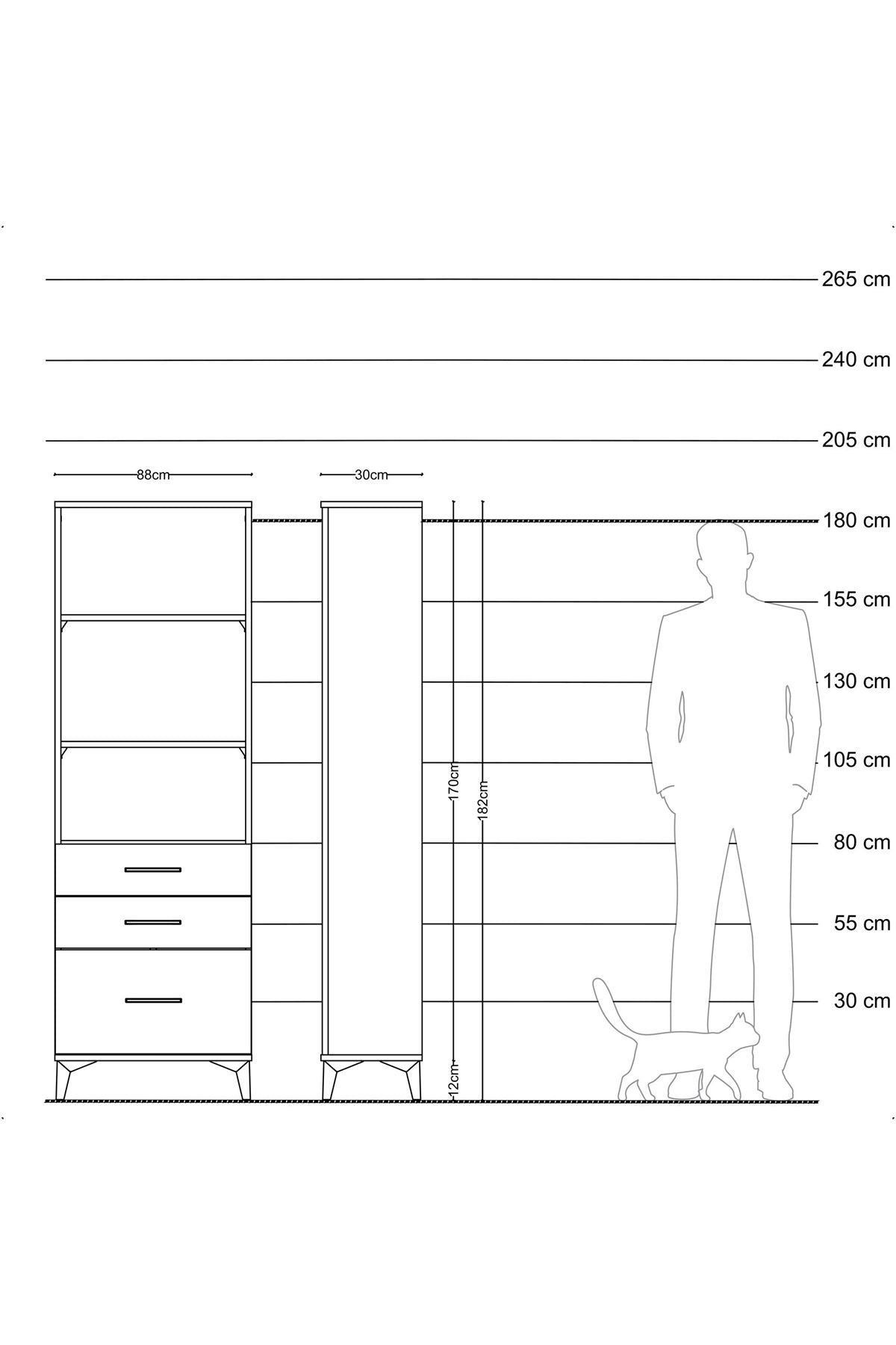 Arges Dolap 3 Raflı 3 Çekmeceli 88x30x182 Antrasit-Antrasit