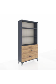 Arges Dolap 3 Raflı 3 Çekmeceli 88x30x182 Antrasit-Çam