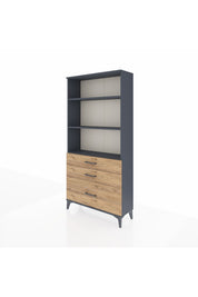 Arges Dolap 3 Raflı 3 Çekmeceli 88x30x182 Antrasit-Çam