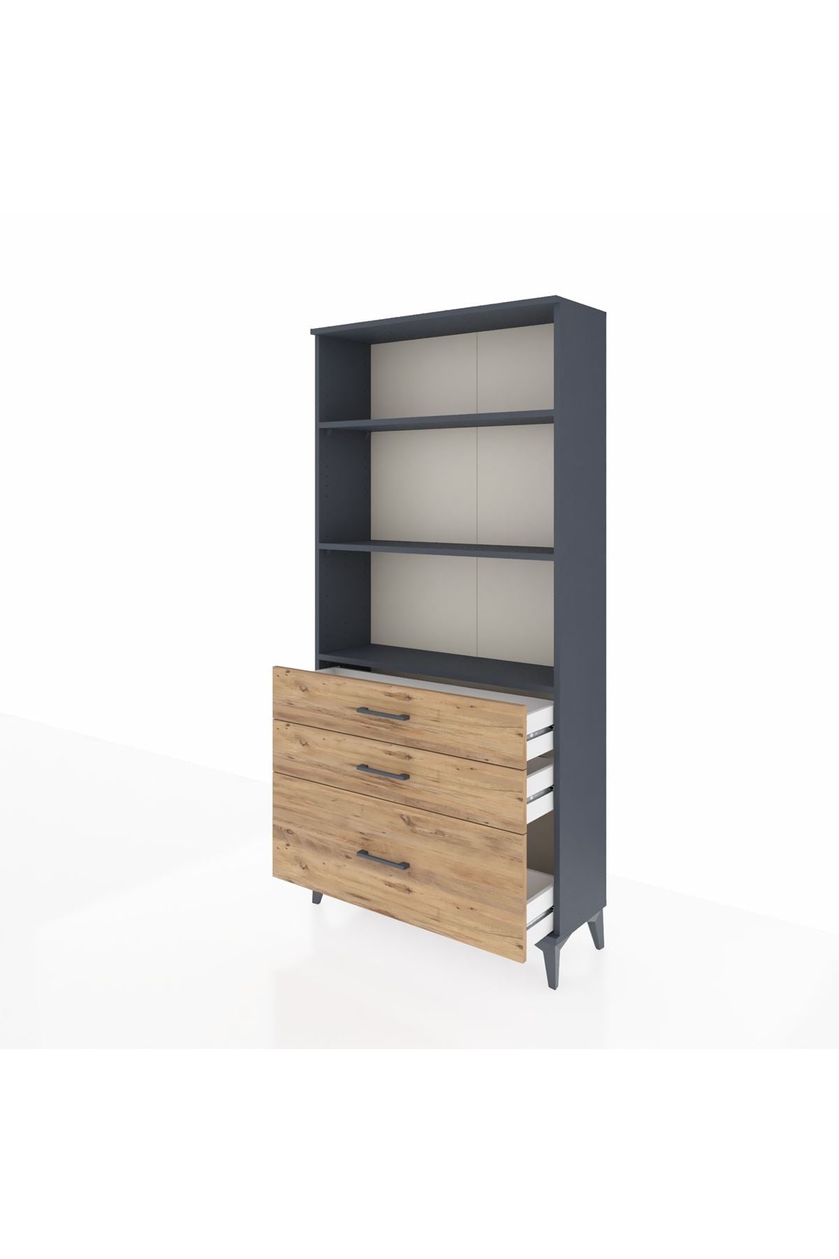 Arges Dolap 3 Raflı 3 Çekmeceli 88x30x182 Antrasit-Çam