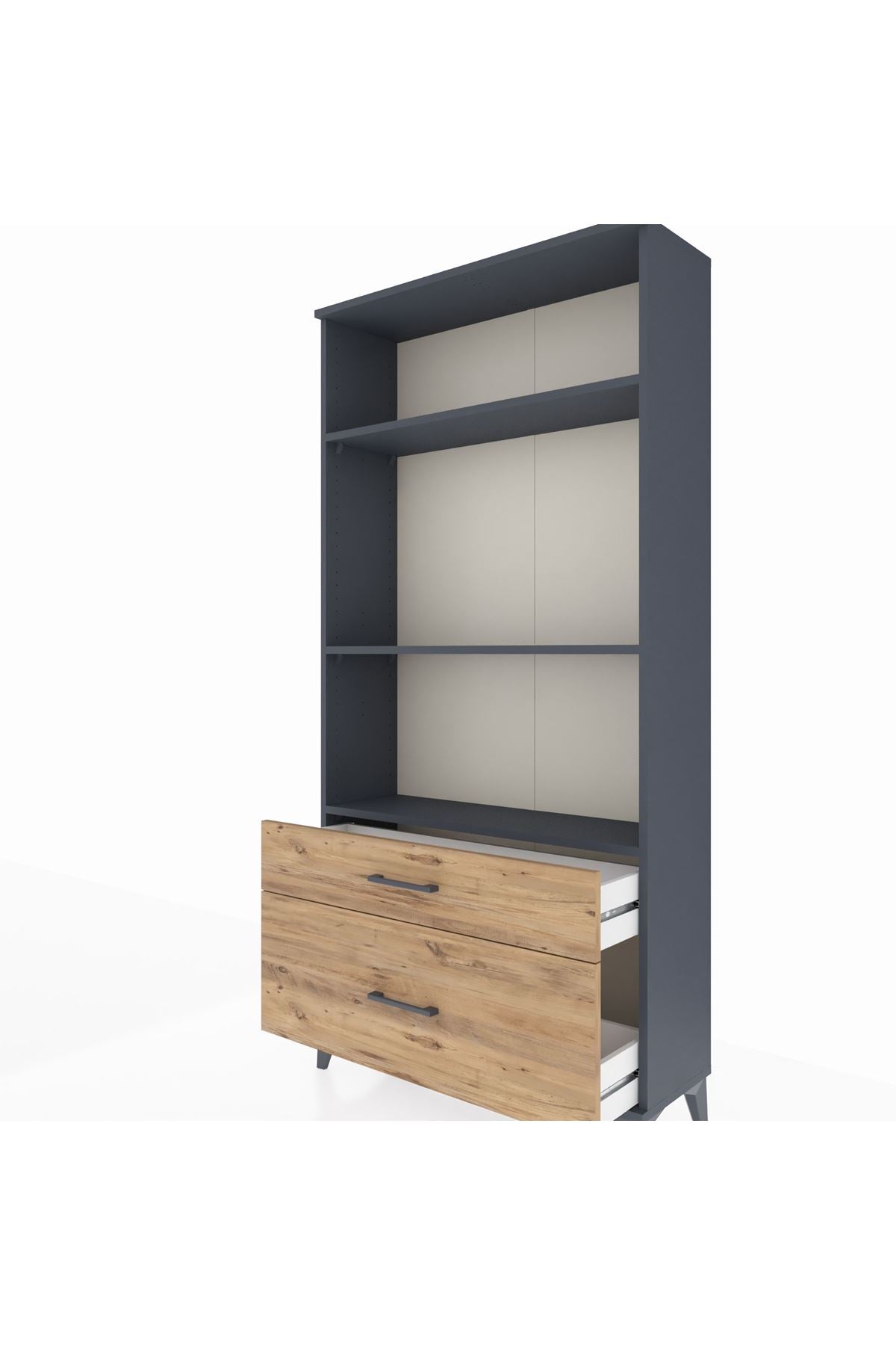 Arges Dolap 3 Raflı 2 Çekmeceli 88x30x182 Antrasit-Çam