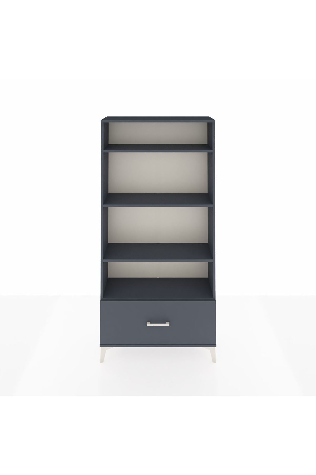 Arges Dolap 4 Raflı Tek Çekmeceli 88x30x182 Antrasit-Antrasit