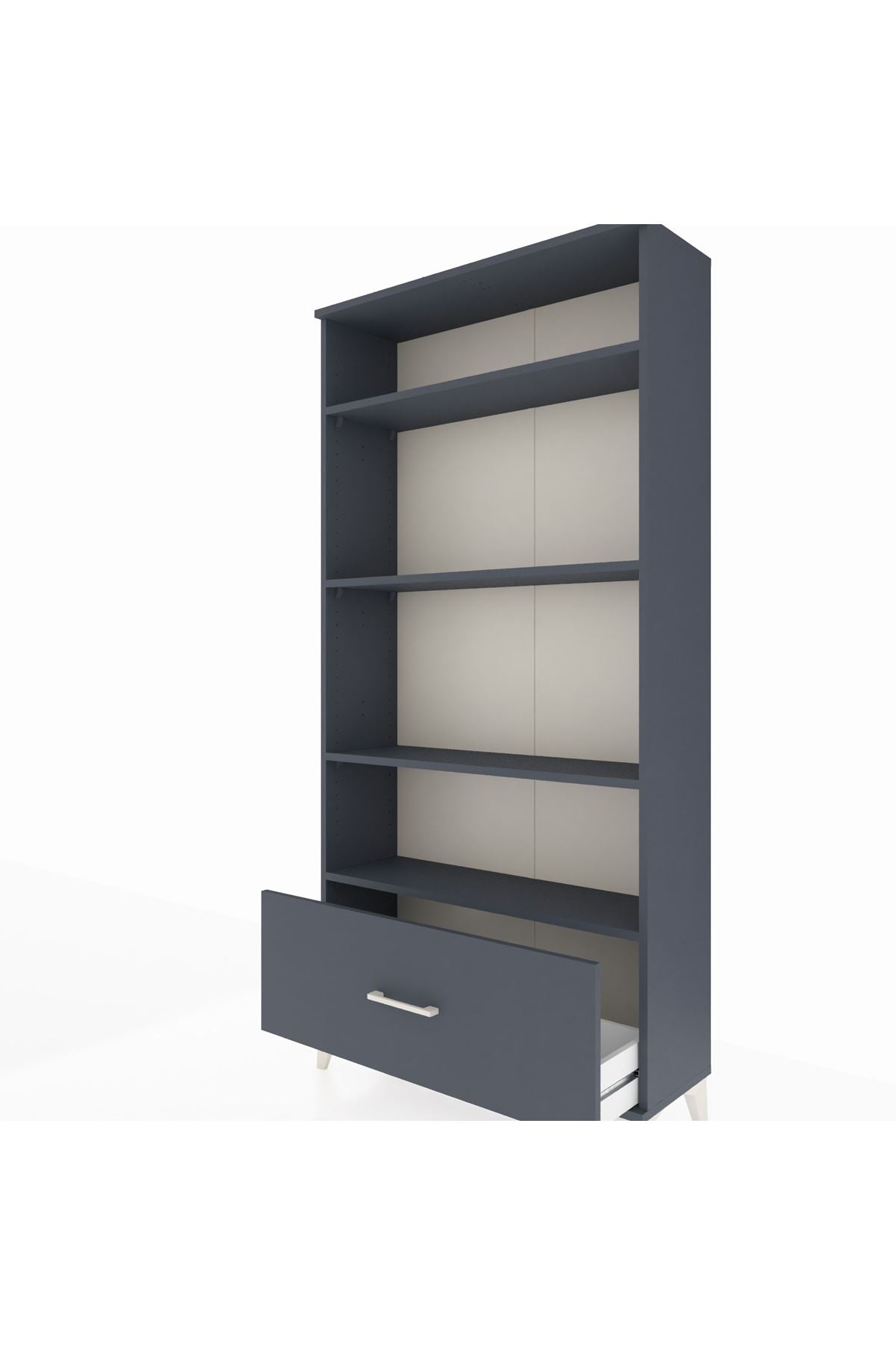 Arges Dolap 4 Raflı Tek Çekmeceli 88x30x182 Antrasit-Antrasit