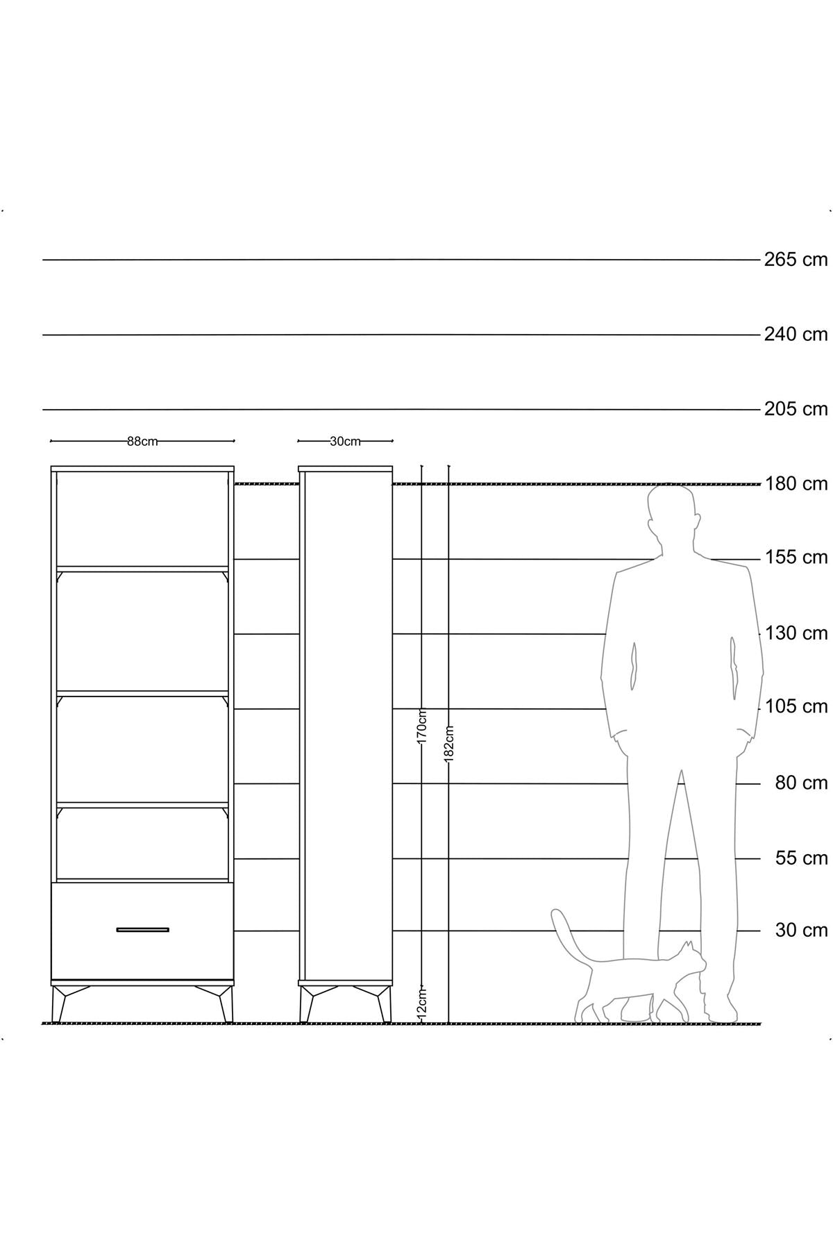 Arges Dolap 4 Raflı Tek Çekmeceli 88x30x182 Antrasit-Antrasit