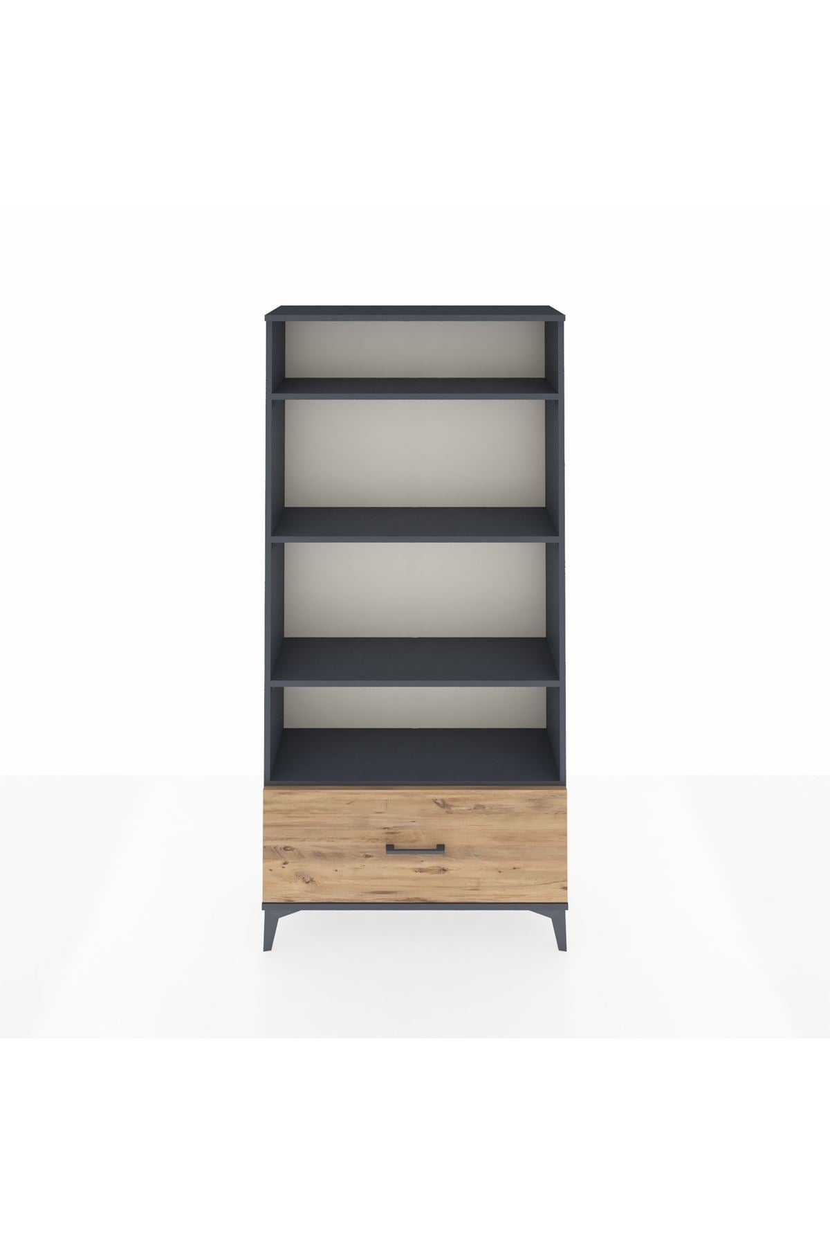 Arges Dolap 4 Raflı Tek Çekmeceli 88x30x182 Antrasit-Çam