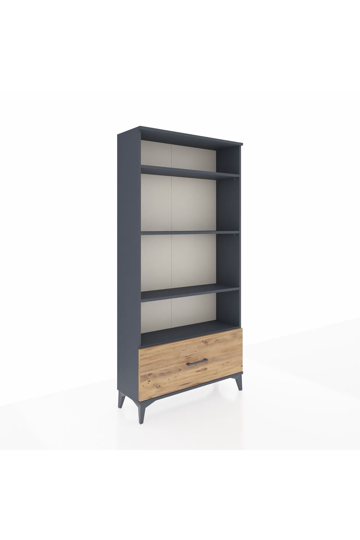 Arges Dolap 4 Raflı Tek Çekmeceli 88x30x182 Antrasit-Çam