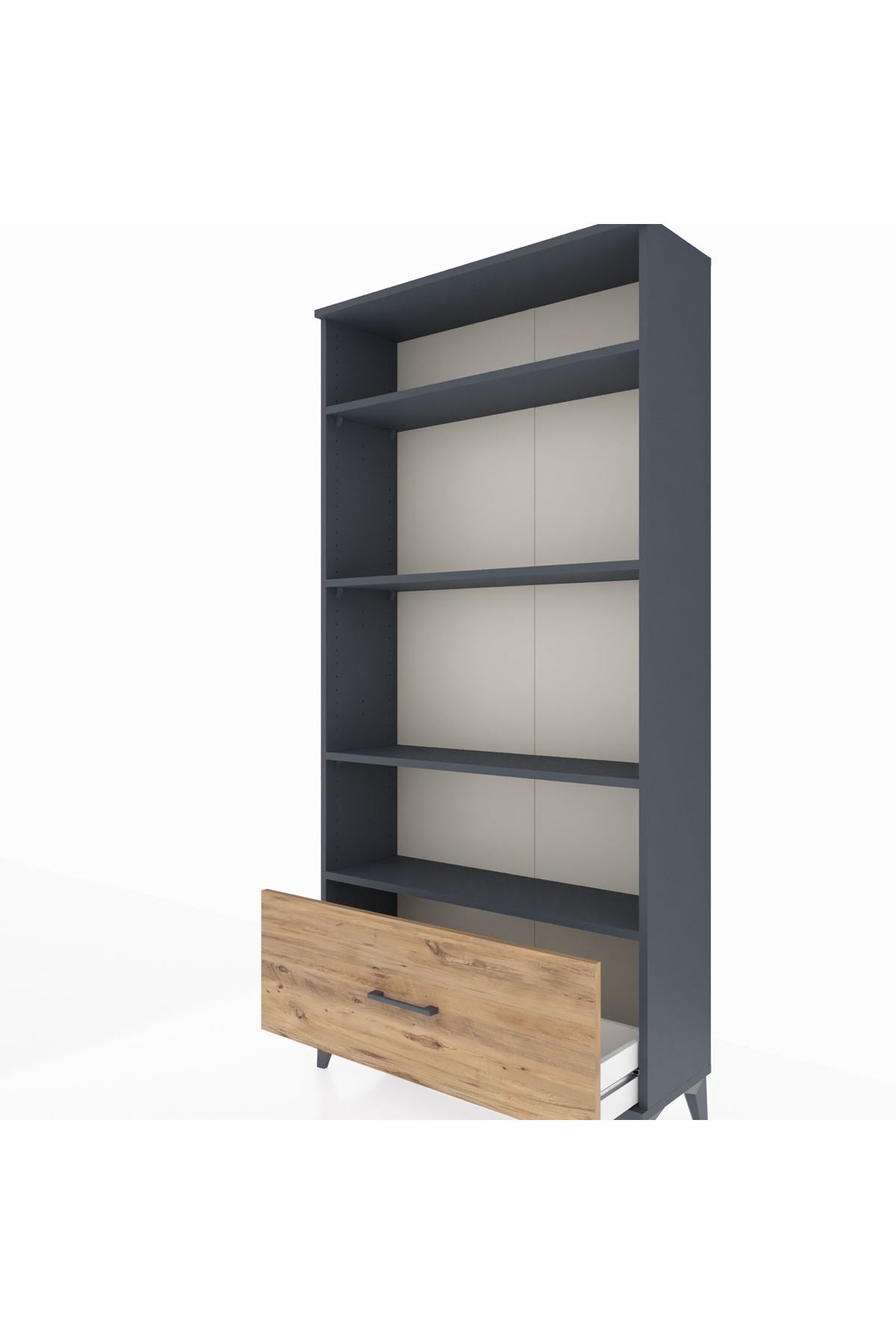 Arges Dolap 4 Raflı Tek Çekmeceli 88x30x182 Antrasit-Çam